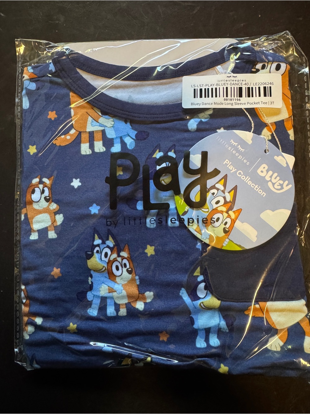 NEW Little Sleepies Bluey Dance Mode Pocket Tee bamboo 3T long sleeve